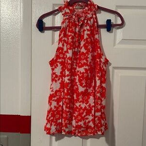 Daniel Cremieux Red and White Floral Sleeveless Blouse